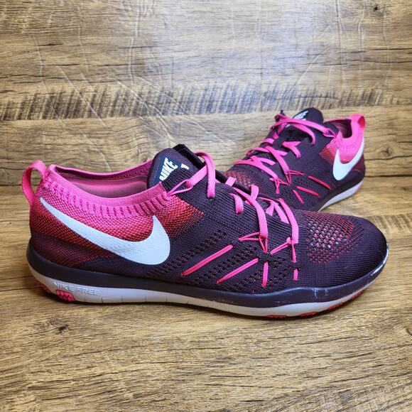 Nike Focus Flyknit PInk red lace up knit sneaker sz 8.5 - Picture 1 of 11